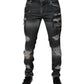 Dark Gray Tattered Cotton Skinny Denim Jeans
