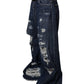 Dark Blue Tattered Wide Leg Men Denim Jeans