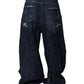 Dark Blue Tattered Wide Leg Men Denim Jeans