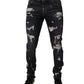 Black Tattered Cotton Skinny Men Denim Jeans