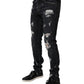 Black Tattered Cotton Skinny Men Denim Jeans