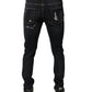 Black Tattered Cotton Skinny Men Denim Jeans