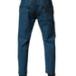 Blue Tie Dye Cotton Skinny Men Denim Jeans