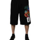 Black Cotton Logo Floral Print Bermuda Shorts