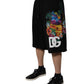 Black Cotton Logo Floral Print Bermuda Shorts