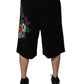 Black Cotton Logo Floral Print Bermuda Shorts
