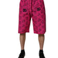 Pink Cotton Heart Print Bermuda Shorts