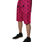 Pink Cotton Heart Print Bermuda Shorts