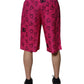 Pink Cotton Heart Print Bermuda Shorts