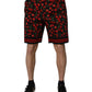 Black Red Cherry Print Bermuda Cotton Shorts