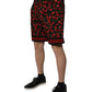 Black Red Cherry Print Bermuda Cotton Shorts