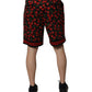 Black Red Cherry Print Bermuda Cotton Shorts