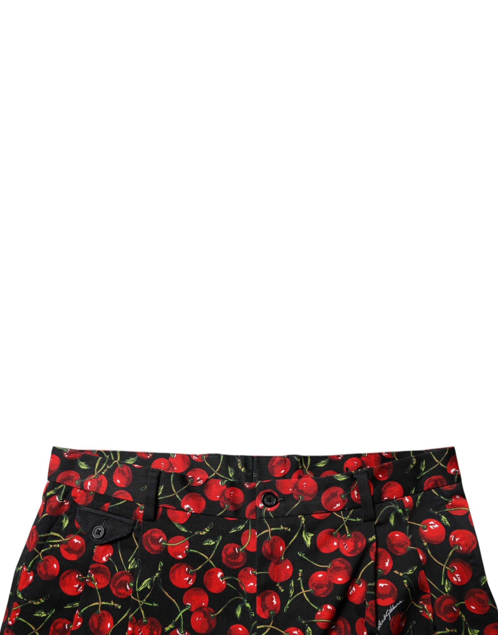 Dolce & Gabbana Black Red Cherry Print Bermuda Cotton Shorts