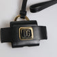 Black Leather Strap Gold Metal Logo Plaque Airpods Case