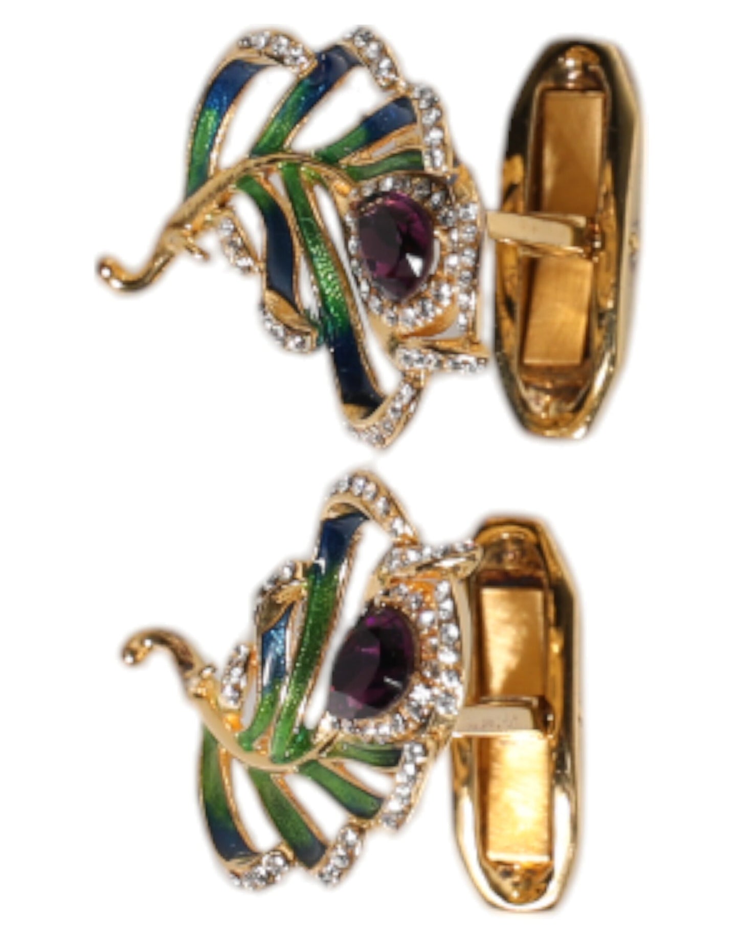 Multicolor Peacock Feathers 925 Sterling Silver Cufflink