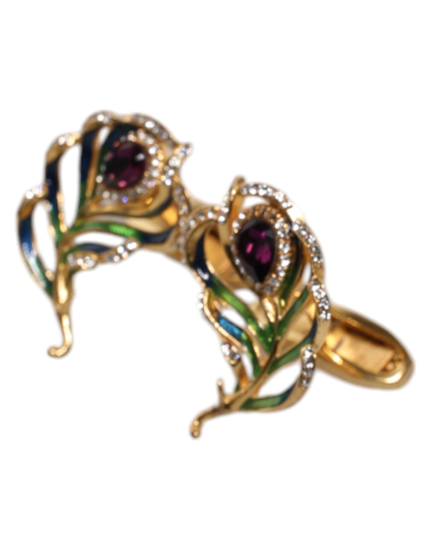 Multicolor Peacock Feathers 925 Sterling Silver Cufflink