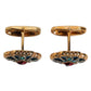 Gold Brass Blue Enameled Flower Cufflink