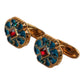 Gold Brass Blue Enameled Flower Cufflink
