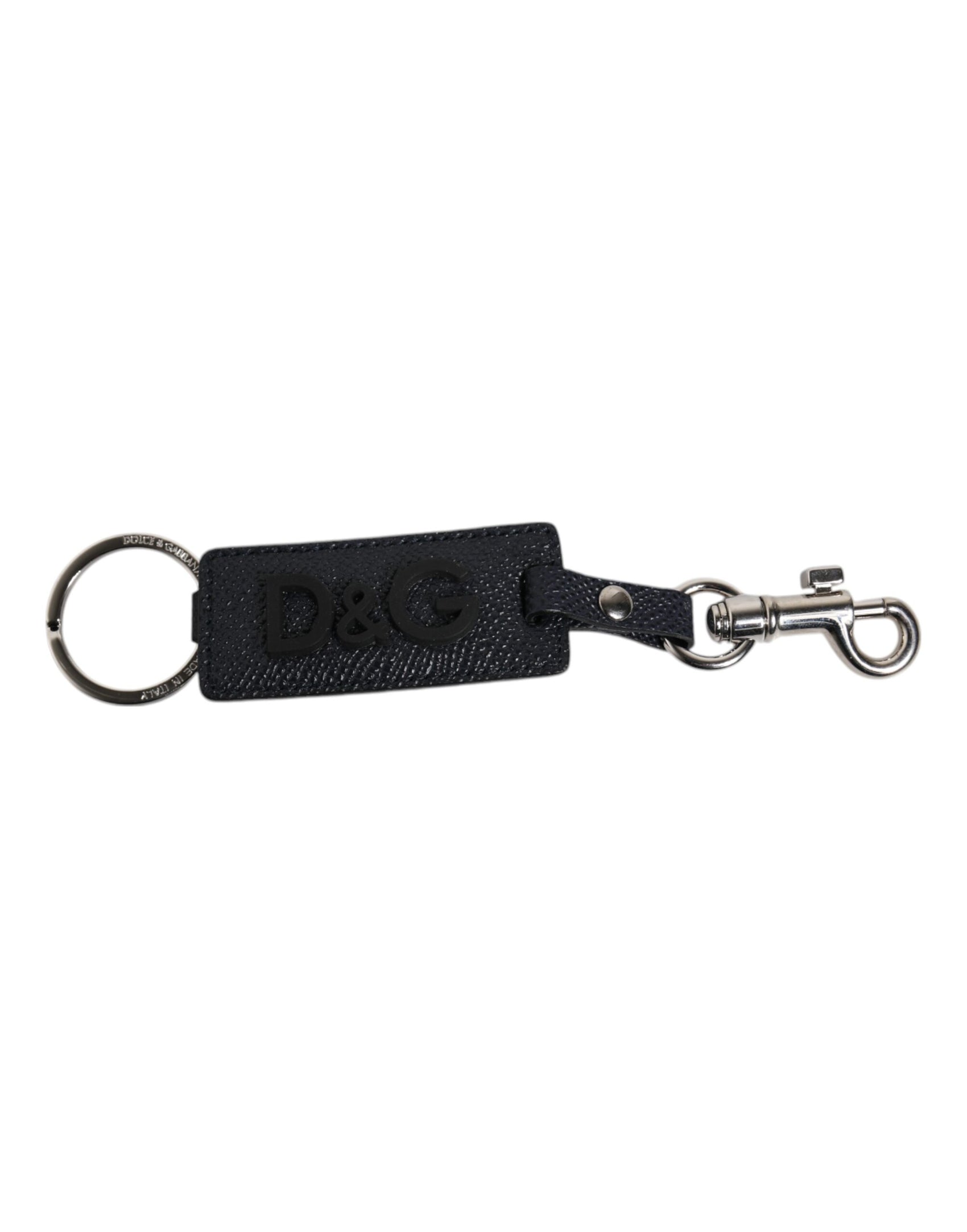 Blue Calf Leather DG Logo Silver Brass Keyring Keychain