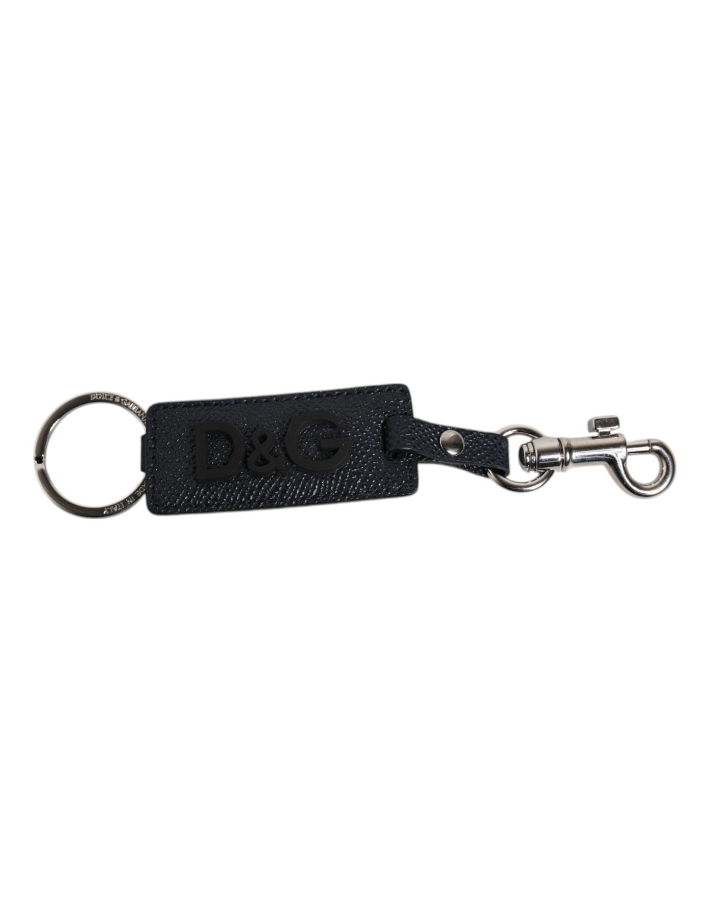Blue Calf Leather DG Logo Silver Brass Keyring Keychain