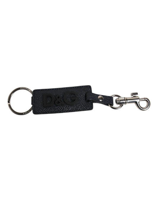 Blue Calf Leather DG Logo Silver Brass Keyring Keychain