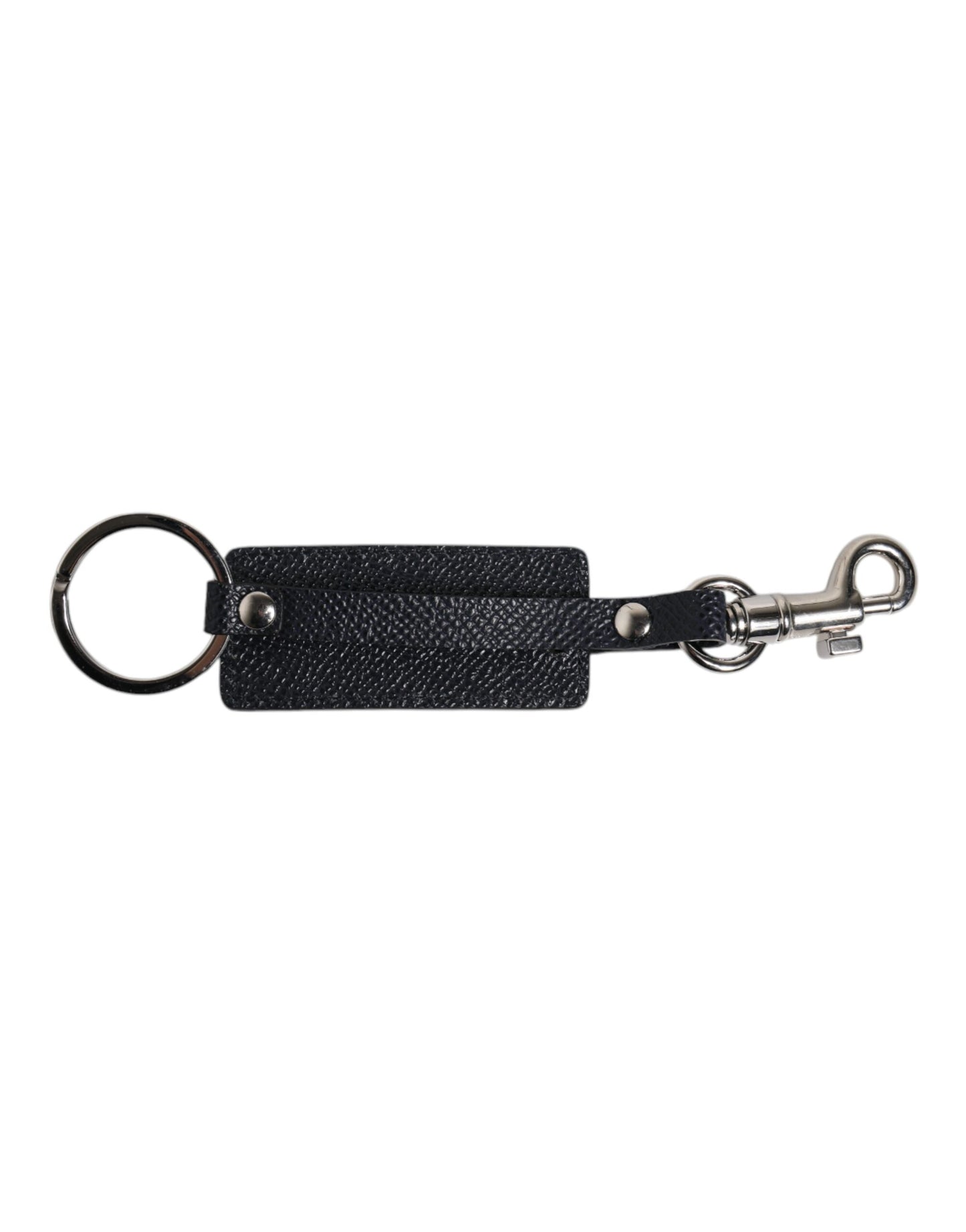 Blue Calf Leather DG Logo Silver Brass Keyring Keychain