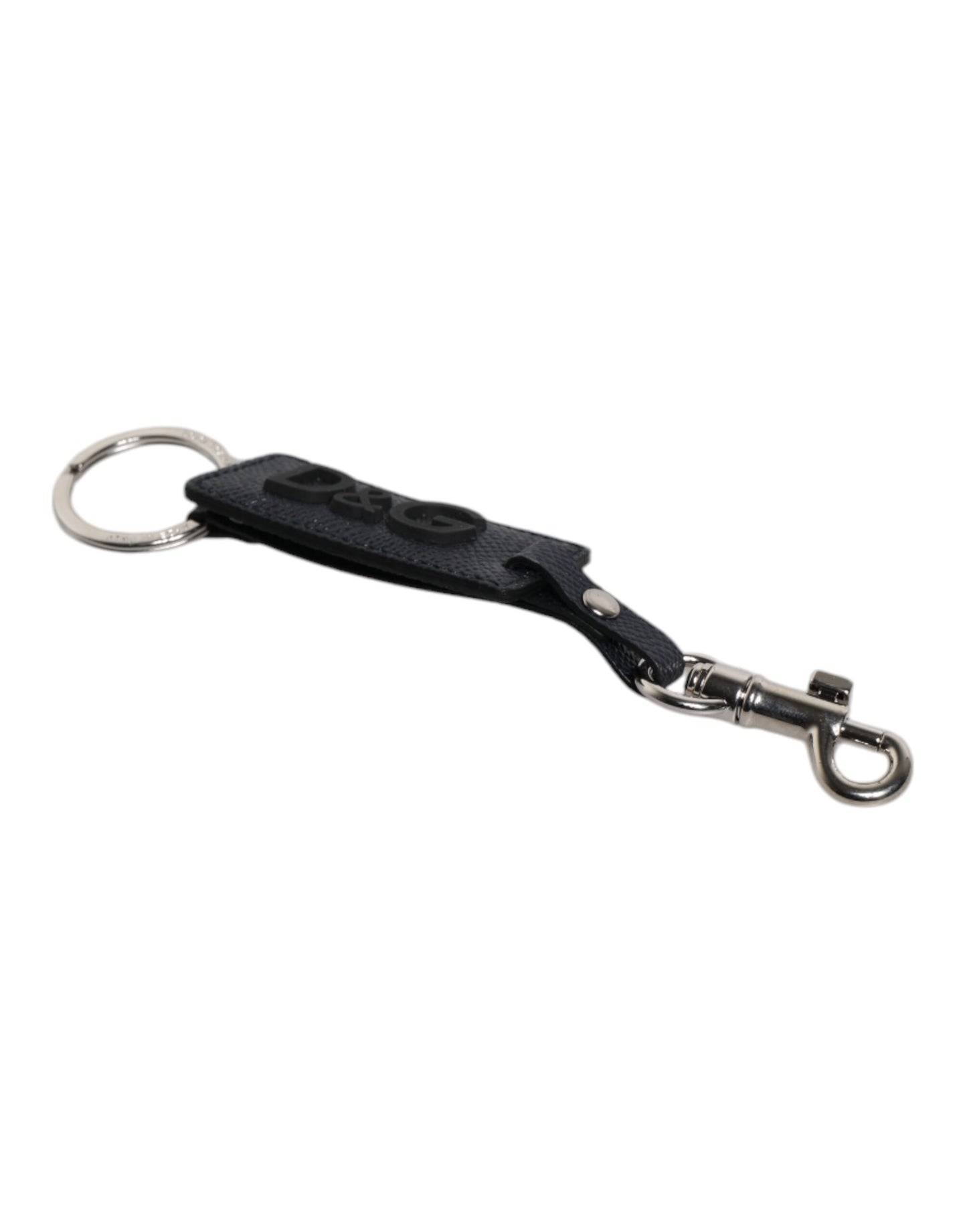 Blue Calf Leather DG Logo Silver Brass Keyring Keychain