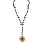 Gold Brass Black Beaded Chain Rosary Pendant Necklace