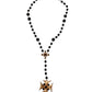 Gold Brass Black Beaded Chain Rosary Pendant Necklace