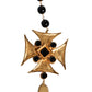 Gold Brass Black Beaded Chain Rosary Pendant Necklace