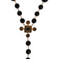 Gold Brass Black Beaded Chain Rosary Pendant Necklace