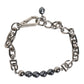 Silver Tone Chain Lobster Clasp Logo Gray Pearls Bracelet
