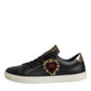 Dolce & Gabbana Black Leather Gold Red Heart Sneakers Shoes