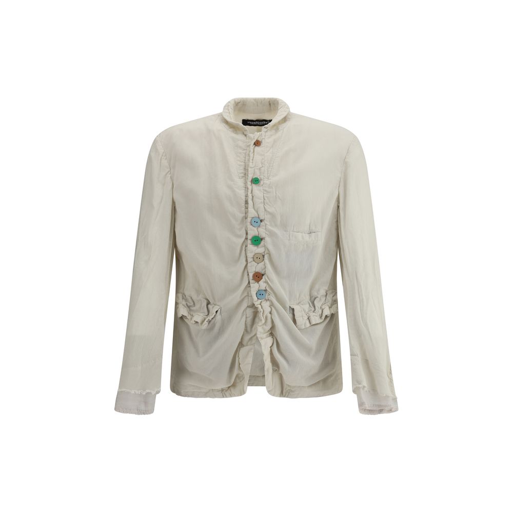 Jacket with multicolored button