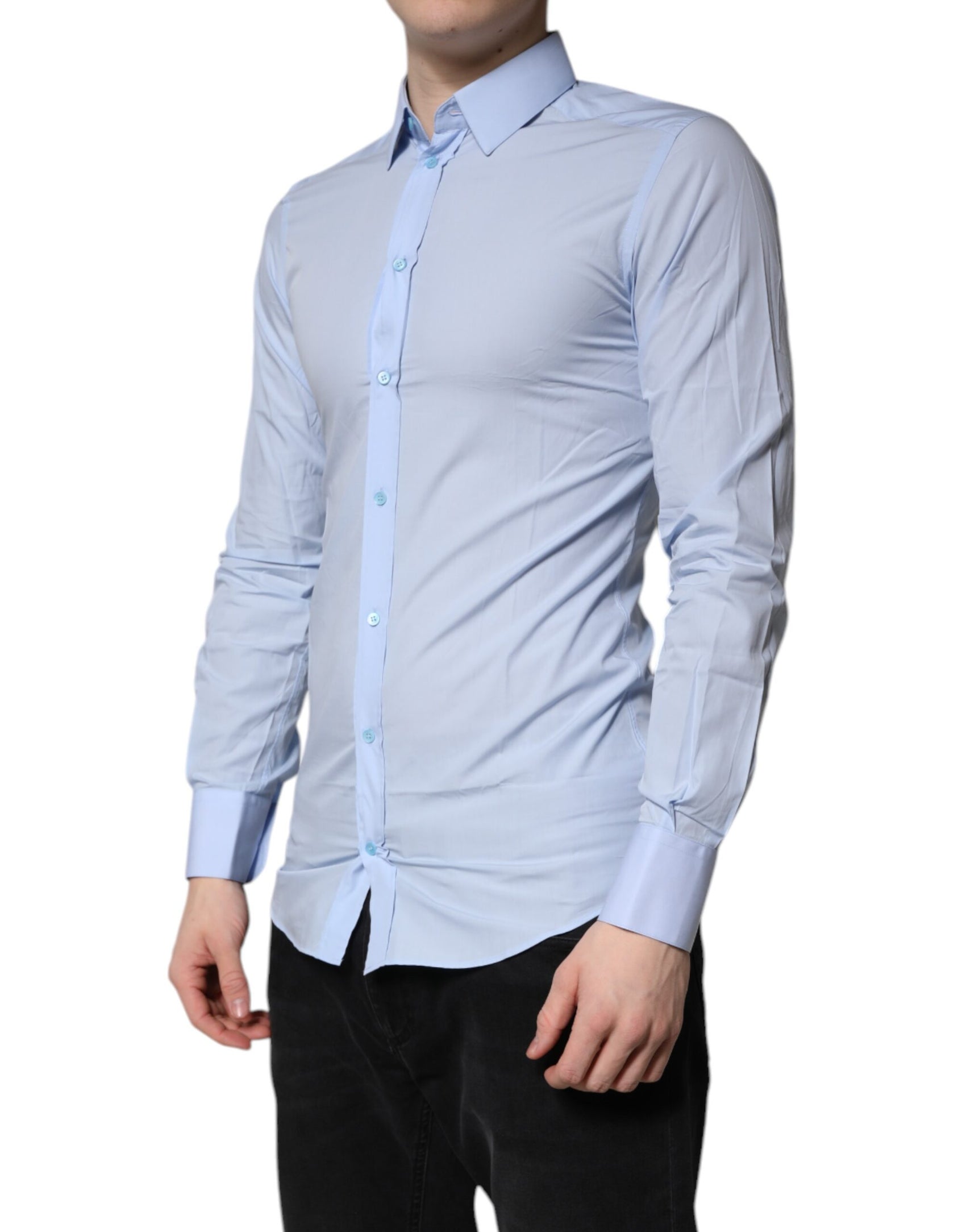 Dolce & Gabbana Light Blue Cotton GOLD Dress Formal Shirt