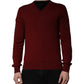 Dolce & Gabbana Maroon Cashmere V-neck Men Pullover Sweater