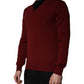 Dolce & Gabbana Maroon Cashmere V-neck Men Pullover Sweater
