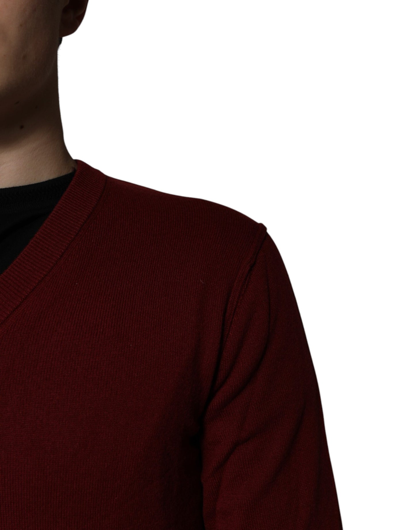 Dolce & Gabbana Maroon Cashmere V-neck Men Pullover Sweater