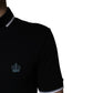 Dolce & Gabbana Black Cotton Crown Collared Polo T-shirt
