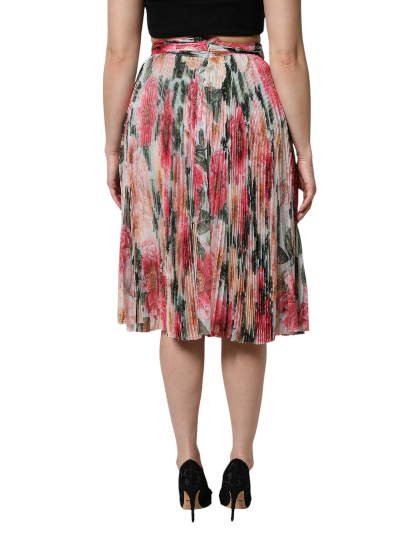 Dolce & Gabbana Multicolor Silk Floral High Waist Midi Skirt