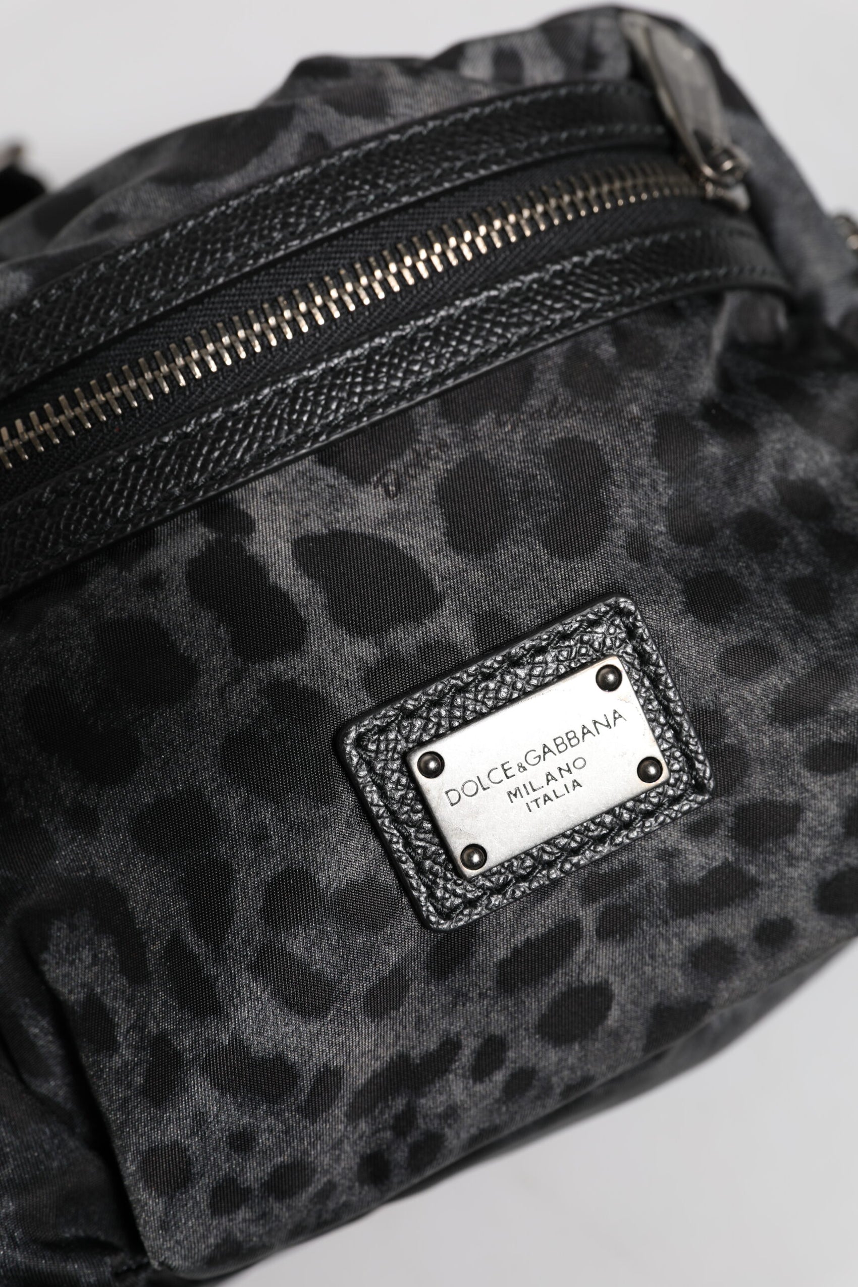 Dolce & Gabbana Black Gray Leopard DG Logo Belt Waist Fanny Pack Bag