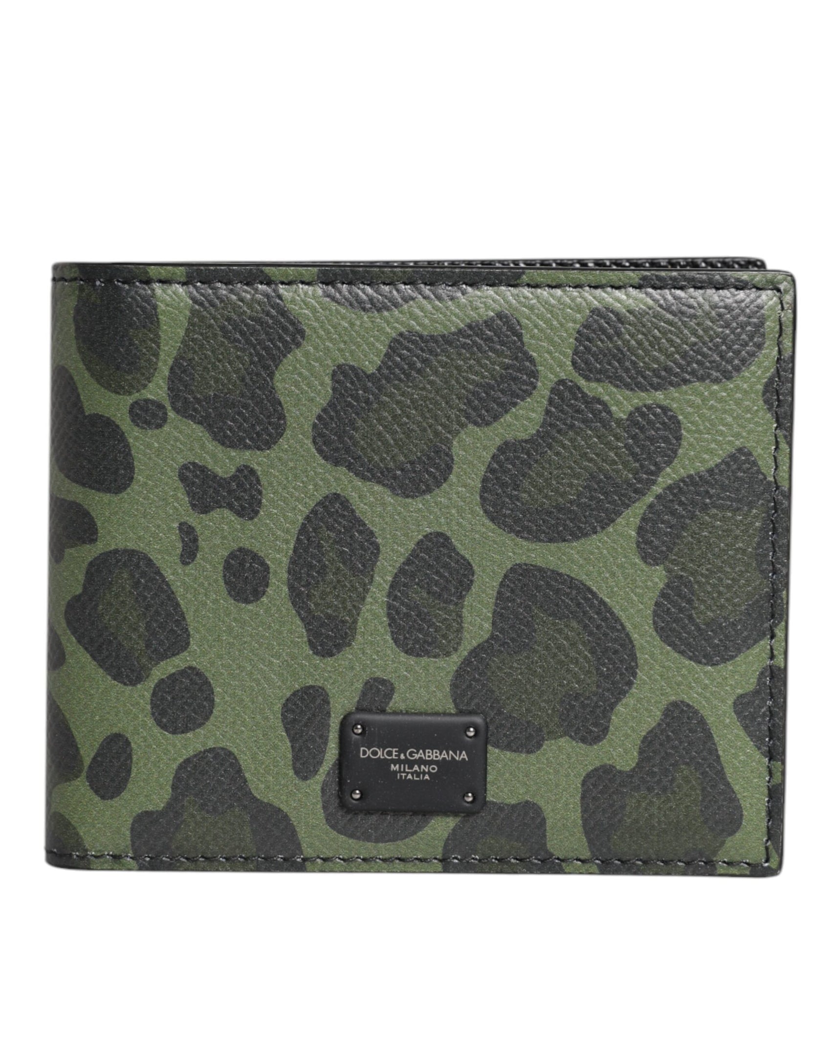 Black Green Leather DG Plaque Bifold Card Holder Wallet