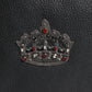 Black Calfskin Crown Embellished Clutch Pouch Bag