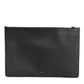 Black Calfskin Crown Embellished Clutch Pouch Bag