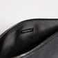 Black Calfskin Crown Embellished Clutch Pouch Bag