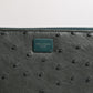 Green Ostrich Logo Plaque Zip Around Continental Wallet