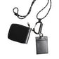 Black Leather Lanyard Zip Around Card Holder Wallet
