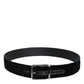 Black Cotton Silver Tone Metal Buckle Belt