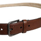 Dolce & Gabbana Brown Jute Leather Woven Metal Buckle Belt