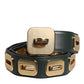 Dolce & Gabbana Green Leather Gold Tone Rotating Buckle Belt